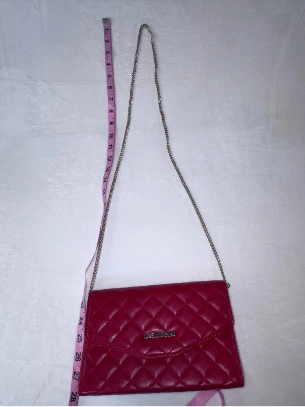Quilted Bright Red Chain Crossbody Clutch Wallet Purse
